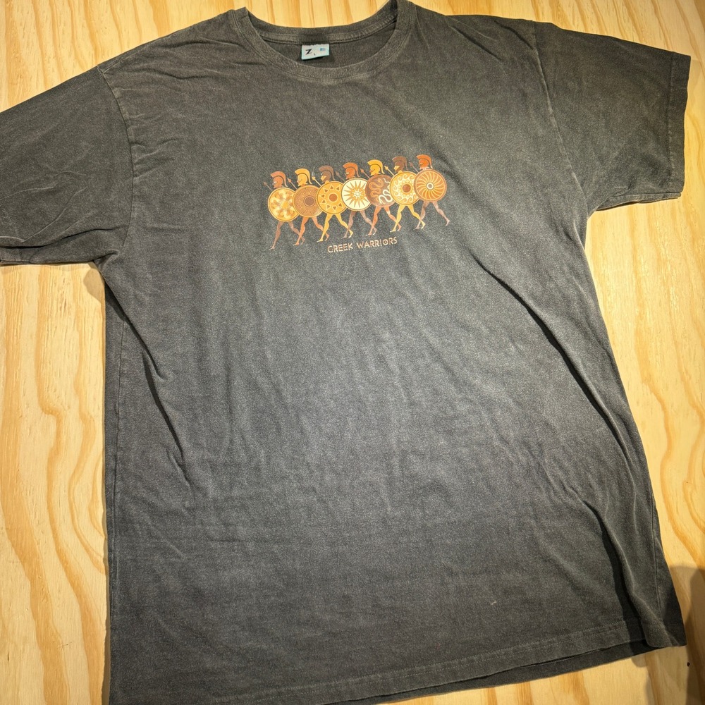 Zoe Greek Warriors Graphic Tee Charcoal Gray Men L 100% Cotton Mythology T-Shirt